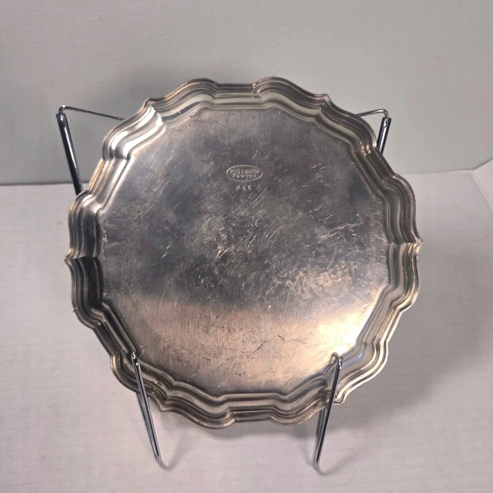 Reed Barton Pewter Floral Embossed Plate Tray P56 Vintage Decorative Collectible